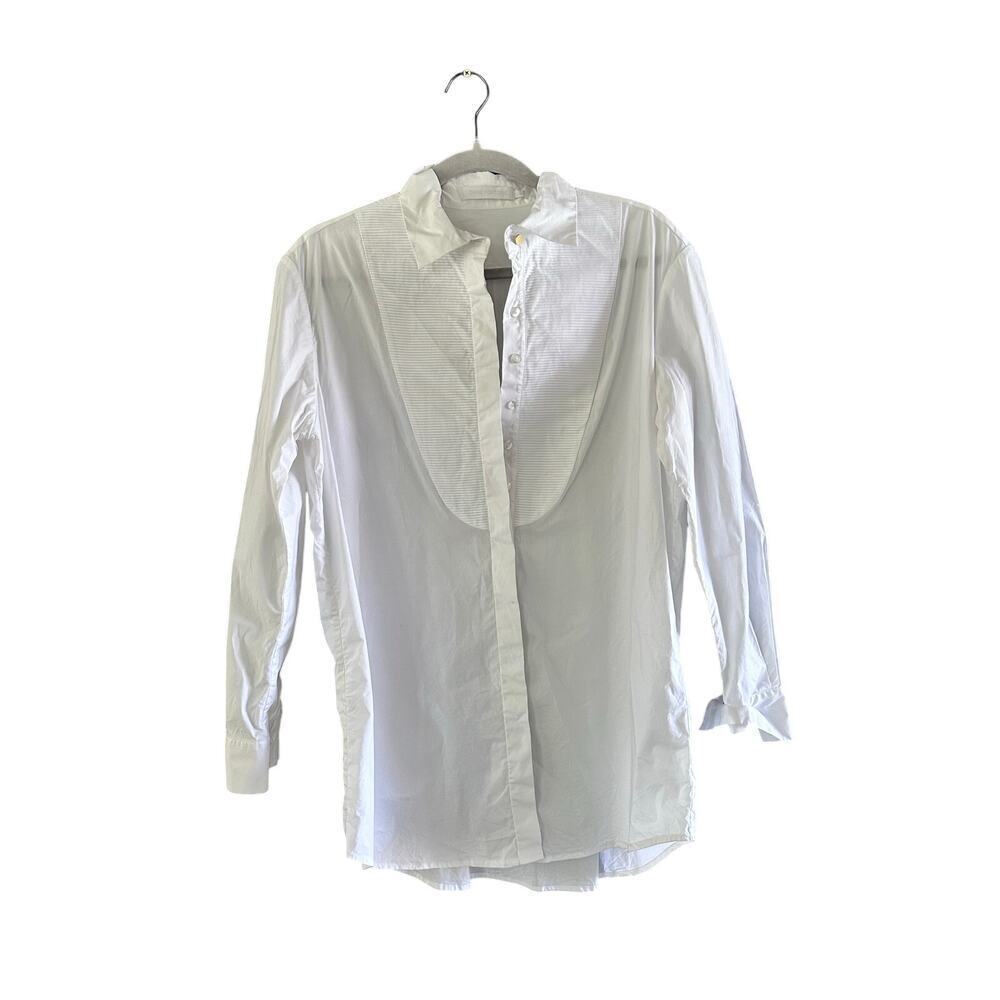 Anne Fontaine Women's White Collared Long Sleeves Button Down Shirt Top Size 40